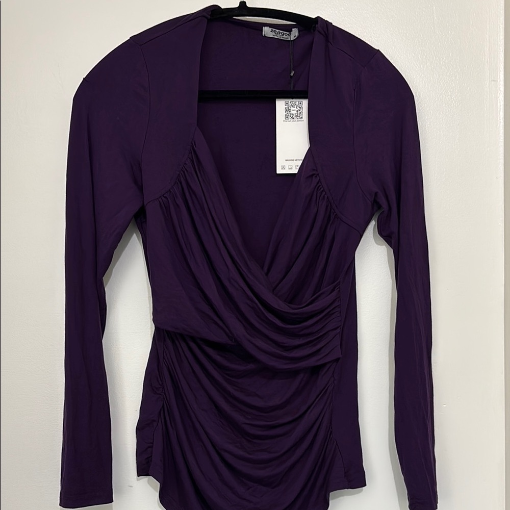 Zeagoo Blue Asymmetrical Ruched Blouse